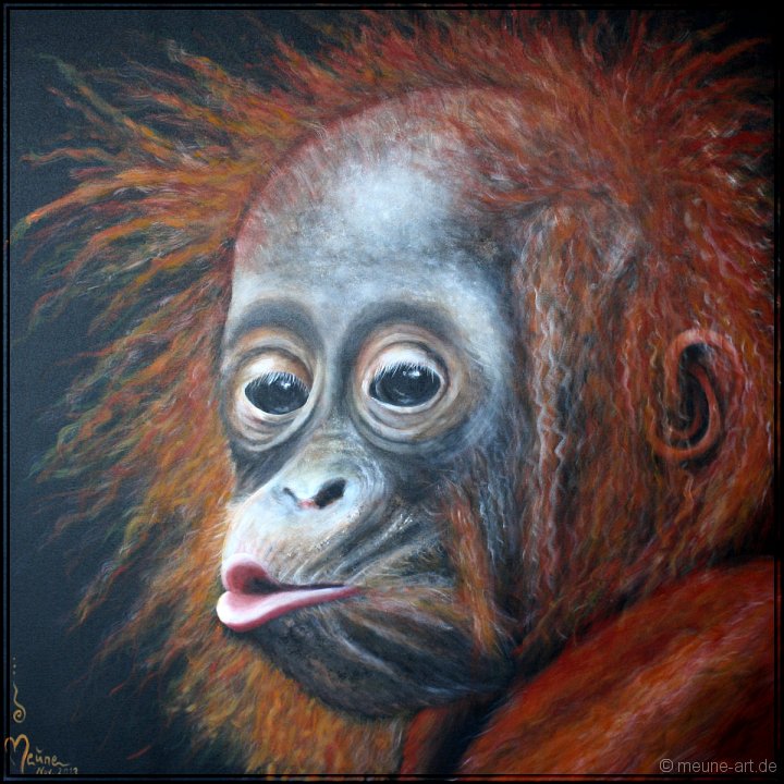 Orang-Utan-Baby Acryl auf Leinwand;
120 x 120 cm